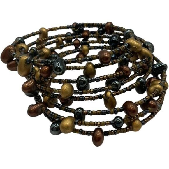 Multi-Layered Beaded Wrap Bracelet In Bronze & Black - Picture 2 of 3